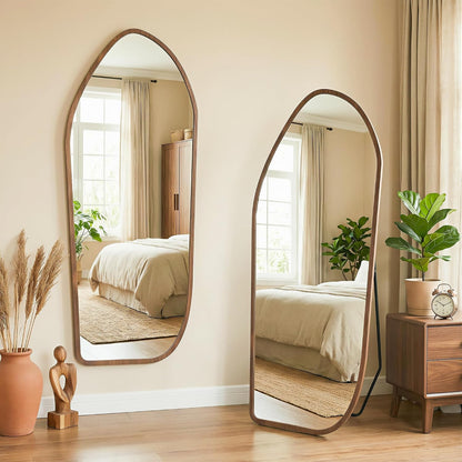 Suidia Full Length Mirror, Oversized Floor Mirror with Solid Wood Frame, Large Standing Mirror for Bedroom Living Room, Wood Art Style, Dark Walnut, 74" L x 32" W
