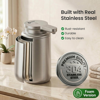 GentleJet WaveJet Automatic Foaming Soap Dispenser – Touchless Sensor, USB-C Rechargeable, 304 Stainless Steel, IPX5 Waterproof for Bathroom Kitchen Sink, 12 oz / 350 ml