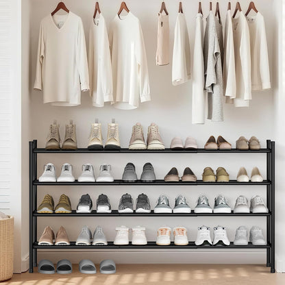 STORAGE MANIAC Long Expandable Shoe Rack, 18 Pairs Metal Wide Stackable Shoe Rack, Adjustable Shoes Shelf, Freestanding Shoes Organizer for Closet, Entryway, Hallway, Garage, Front Door, 3 Tiers