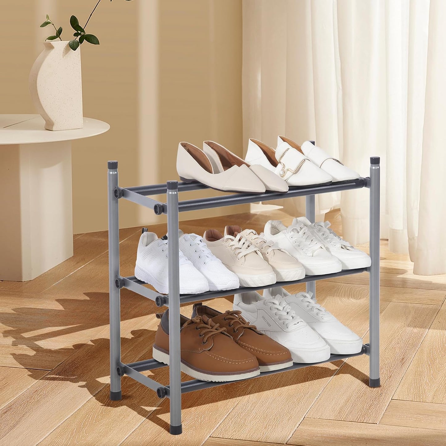 STORAGE MANIAC Expandable Shoe Rack for Closet, 8 Pairs Stackable Small Shoe Rack, Metal Adjustable Shoes Organizer for Entryway, Hallway, Garage, Front Door, Shoes Shelves, Black 2 Tier
