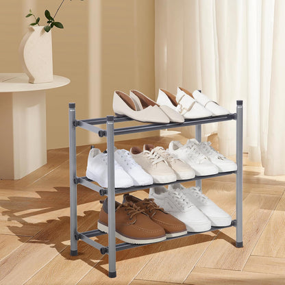 STORAGE MANIAC Expandable Shoe Rack for Closet, 8 Pairs Stackable Small Shoe Rack, Metal Adjustable Shoes Organizer for Entryway, Hallway, Garage, Front Door, Shoes Shelves, Black 2 Tier