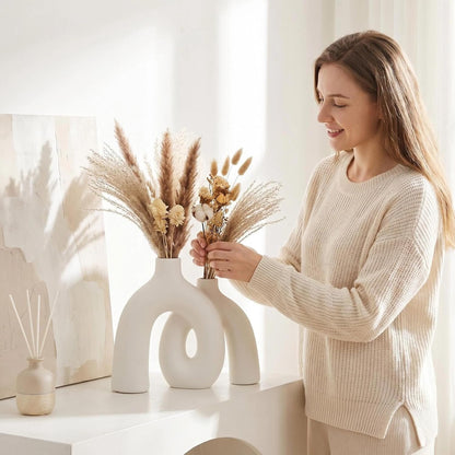 CEMABT Modern Nordic Boho Vase Set - Elegant Beige Matte Ceramic Vase for Living Room, Bookshelf, Mantel, Entryway Table & Console Decor | Home Decor Shelf Decorations Easter Gift