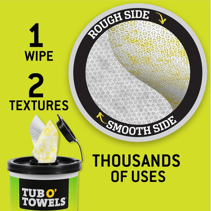Tub O' Towels TW75 Heavy-Duty Multi-Surface Cleaning Wipes, Pack of 1 – XL 10" x 12" Dual-Texture Wipes – Helps Remove Grease, Oil, Tar, Paint, Ink & Tough Messes – For Home, Garage, Auto & Workshop