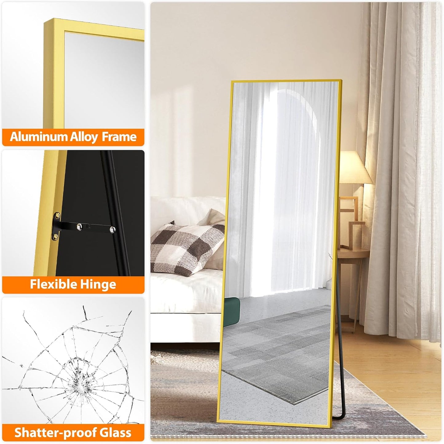 TRAHOME Full Length Floor Mirror 56"x15", Standing Mirror with Aluminum Frame, Large Body Mirror for Bedroom, Living Room and Bathroom, Black