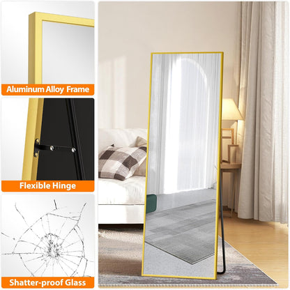 TRAHOME Full Length Floor Mirror 56"x15", Standing Mirror with Aluminum Frame, Large Body Mirror for Bedroom, Living Room and Bathroom, Black