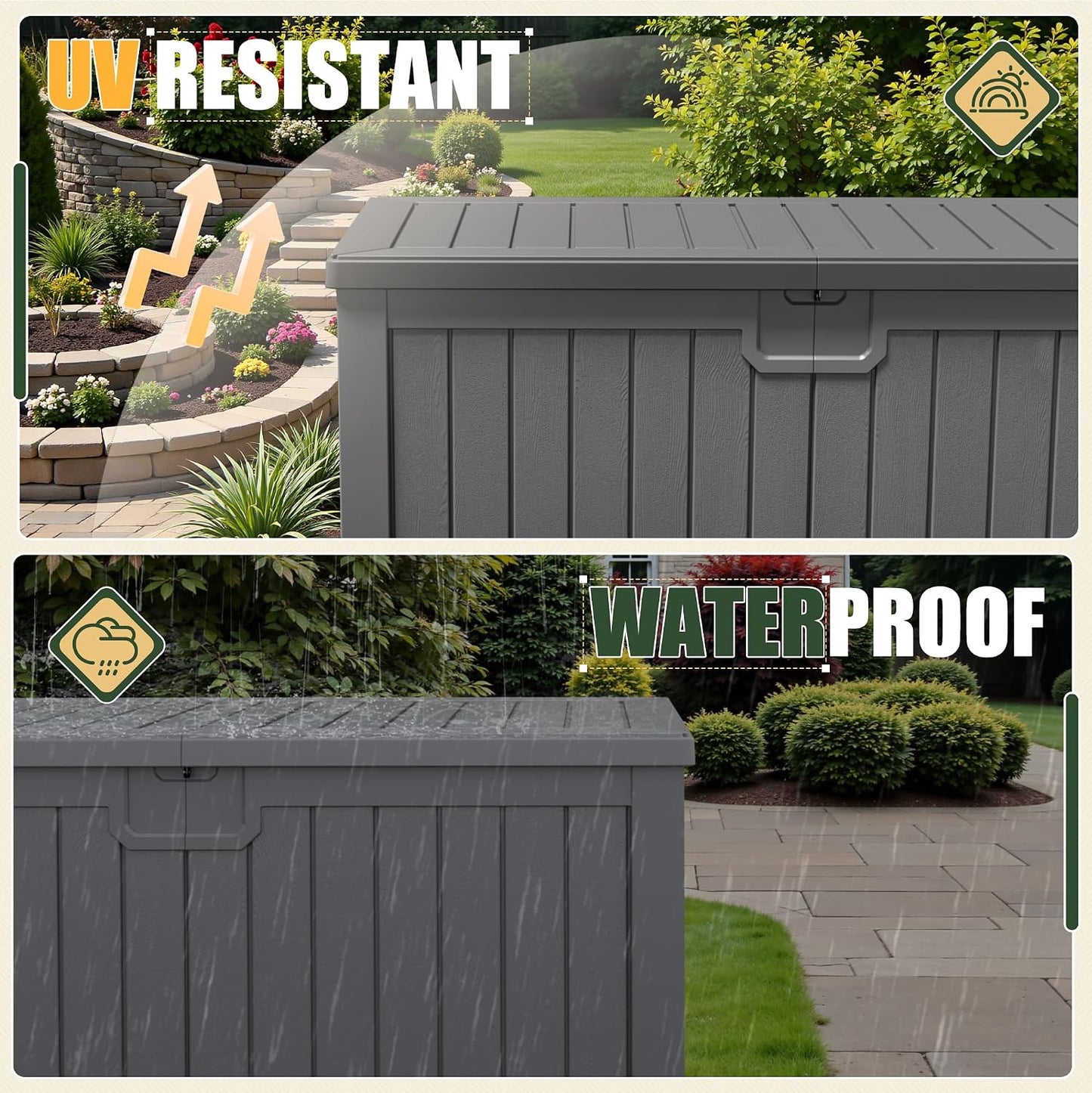JUMMICO 31 Gallon Resin Deck Box Waterproof Indoor Outdoor Storage Boxes for Patio Furniture Cushions and Garden Tools (Brown)