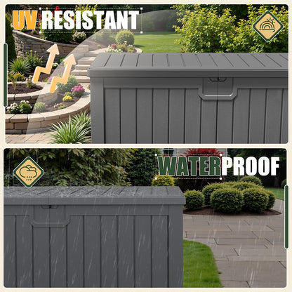 JUMMICO 31 Gallon Resin Deck Box Waterproof Indoor Outdoor Storage Boxes for Patio Furniture Cushions and Garden Tools (Brown)