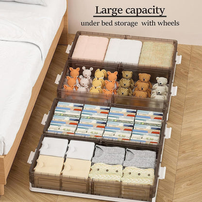 Under Bed Storage Containers, Stackable Under Bed Rolling Storage Plastic Containers, 11.5Gal Storage Bins with Wheels, Multi-purpose Storage Bins with Lids for Clothes, Shoes, And Duvets
