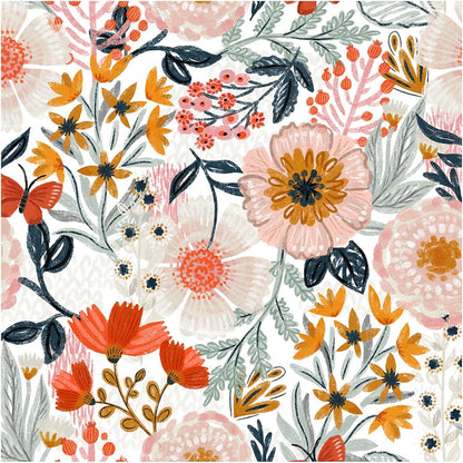 HAOKHOME Boho Peel and Stick Wallpaper Floral Wall Paper Removable for Bedroom Navy/Pink/Orange Contact Paper 17.7in x 9.8ft