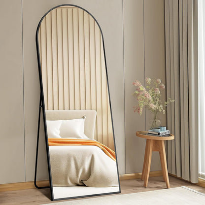59"x16" Arched Full Length Mirror, Full Body Mirror with Leaning or Standing, Floor Standing Aluminum Frame for Bedroom, Livingroom, Cloakroom, Black