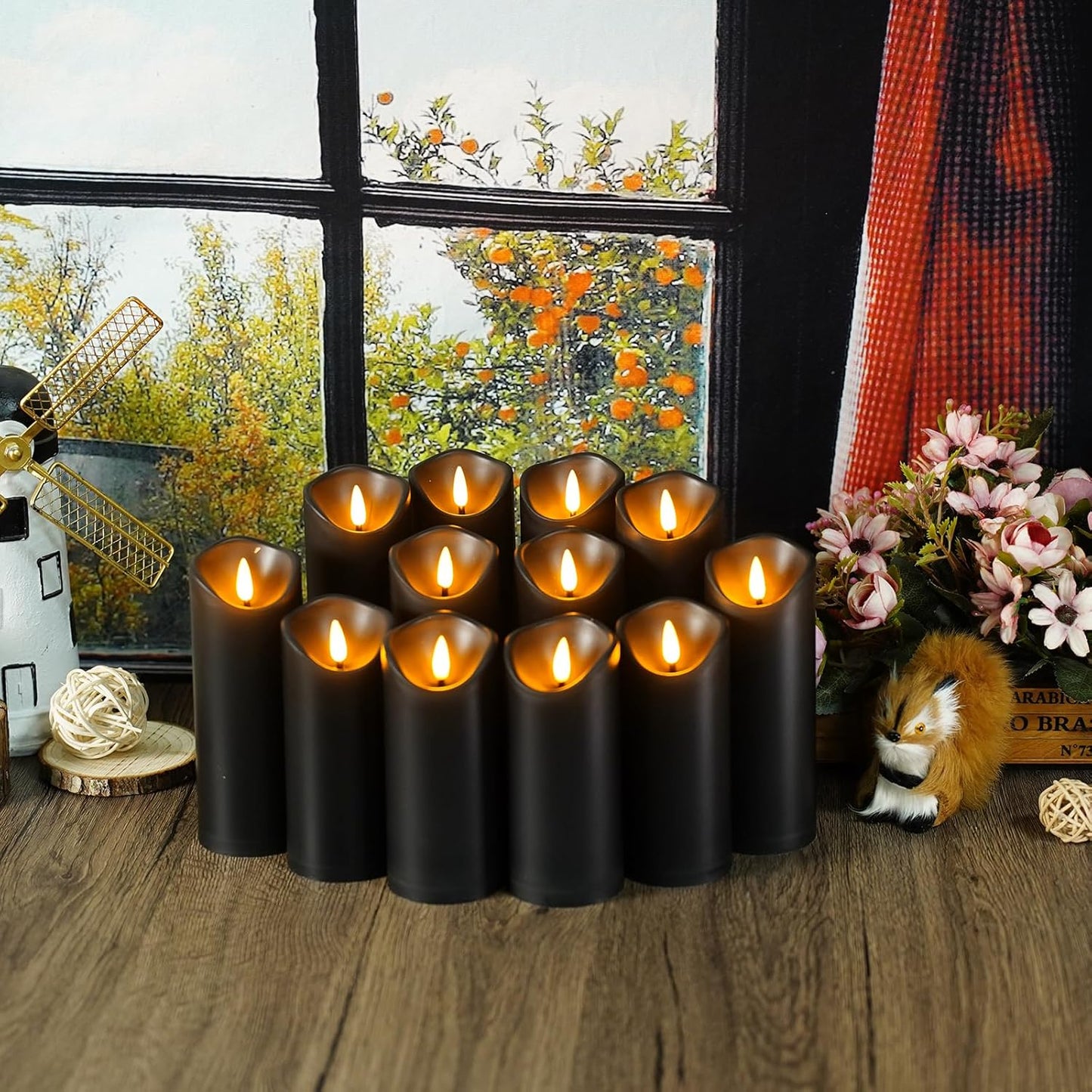 Nimiko Flameless Candles with Remote, Battery Operated Flickering Flameless Candles, LED Candles with Timer 2/4/6/8H, with Realistic LED Candles Set of 9 (D3 x H 3" 4" 5" 6" 7") (White)