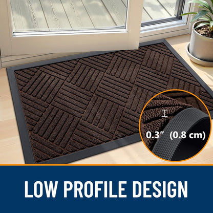 OLANLY Front Door Mat Outside Entrance 29.5x17, Absorbent, Heavy Duty Sturdy Natural Rubber Doormat Indoor Outdoor, Stain and Fade Resistant, Non-Slip Low Profile Floor Mat for Entryway, Grey Diamond