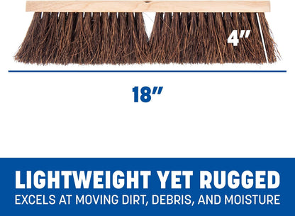SPARTA Flo-Pac Garage Sweep with Palmyra Bristles, Heavy Duty Broom Head for Indoor and Outdoor Use on Rough Surfaces, 18" Long, 1 Count, Natural