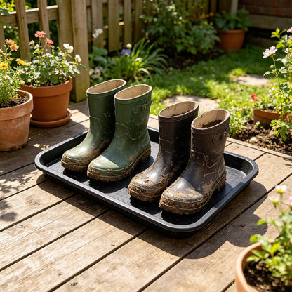 Boot Tray Shoe Mat for Entryway - Waterproof Drip Tray, Rectangular Plastic Plant Saucer for Indoor Outdoor Cowboy Wet Boots Storage Organizer