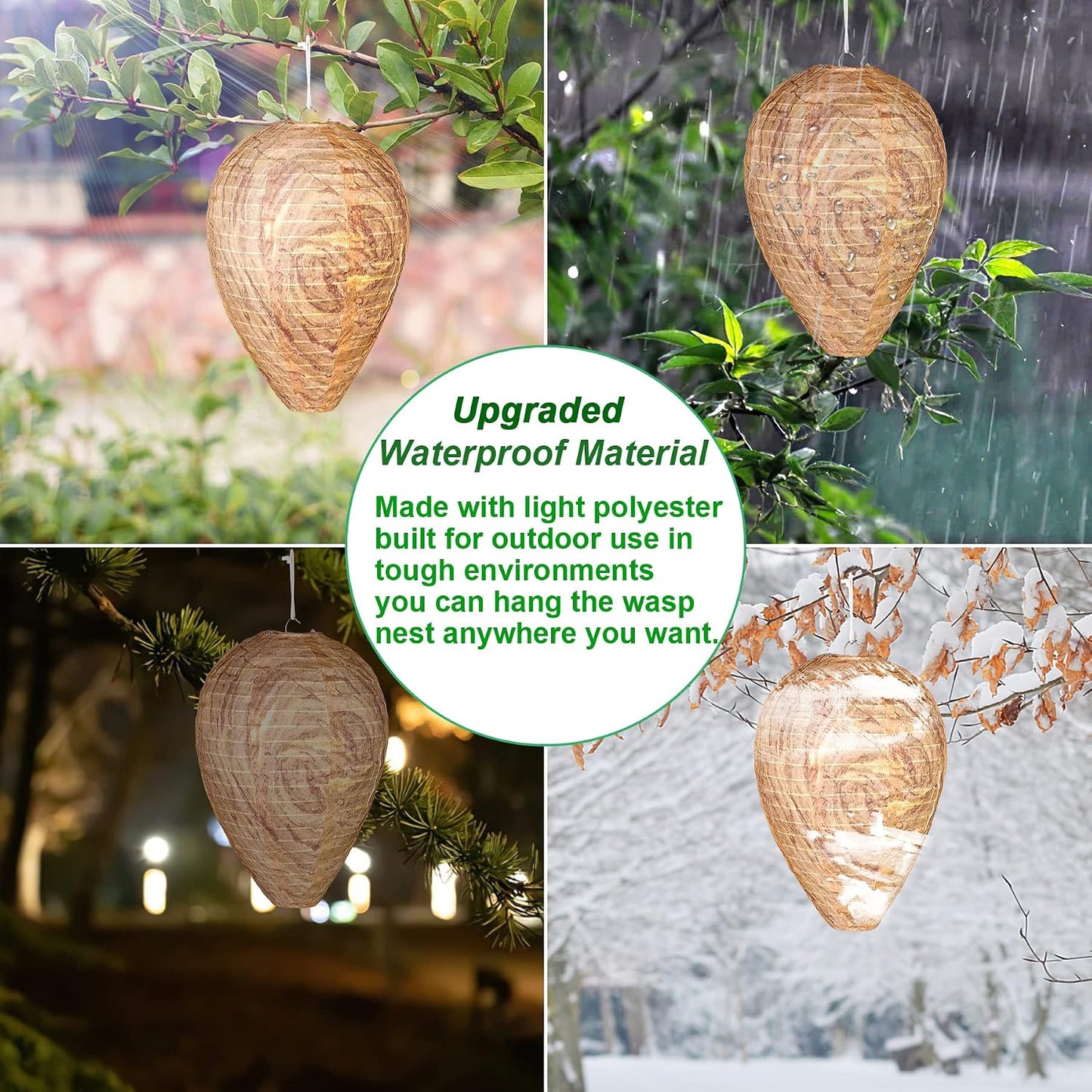 DECYOOL 2 Pack Fake Wasp Nest Decoy Outdoor Waterproof Material | Waterproof Material, Eaves/Garbage/Pool Areas, Territorial Hive Mimicry, Includes 2 Hanging Ropes for Easy Setup