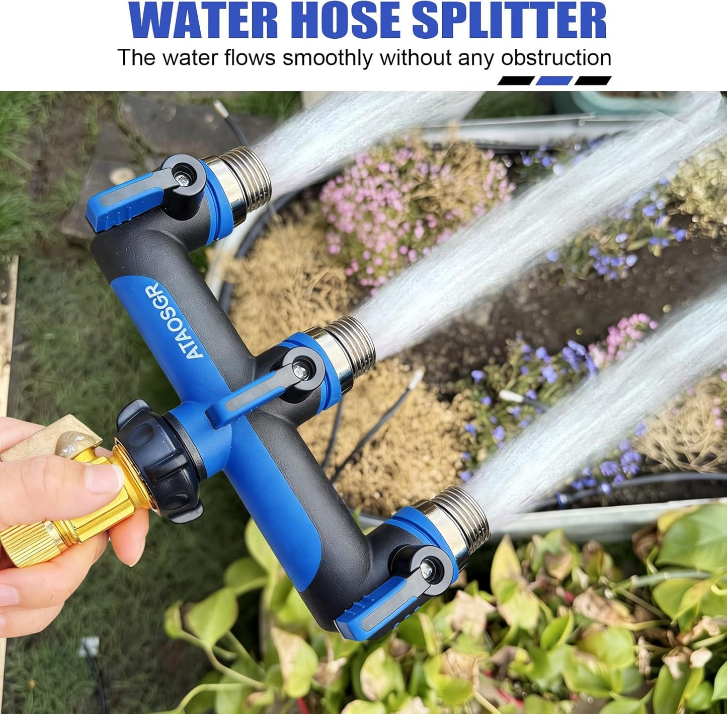 ATAOSGRGarden Hose Splitter 3 Way, 3/4" Outdoor Faucet Splitter, Tap Connector with On/Off Valves and Extended Handle, Tap Adapter Garden Hose Connector for Garden Outdoor Home - Greens