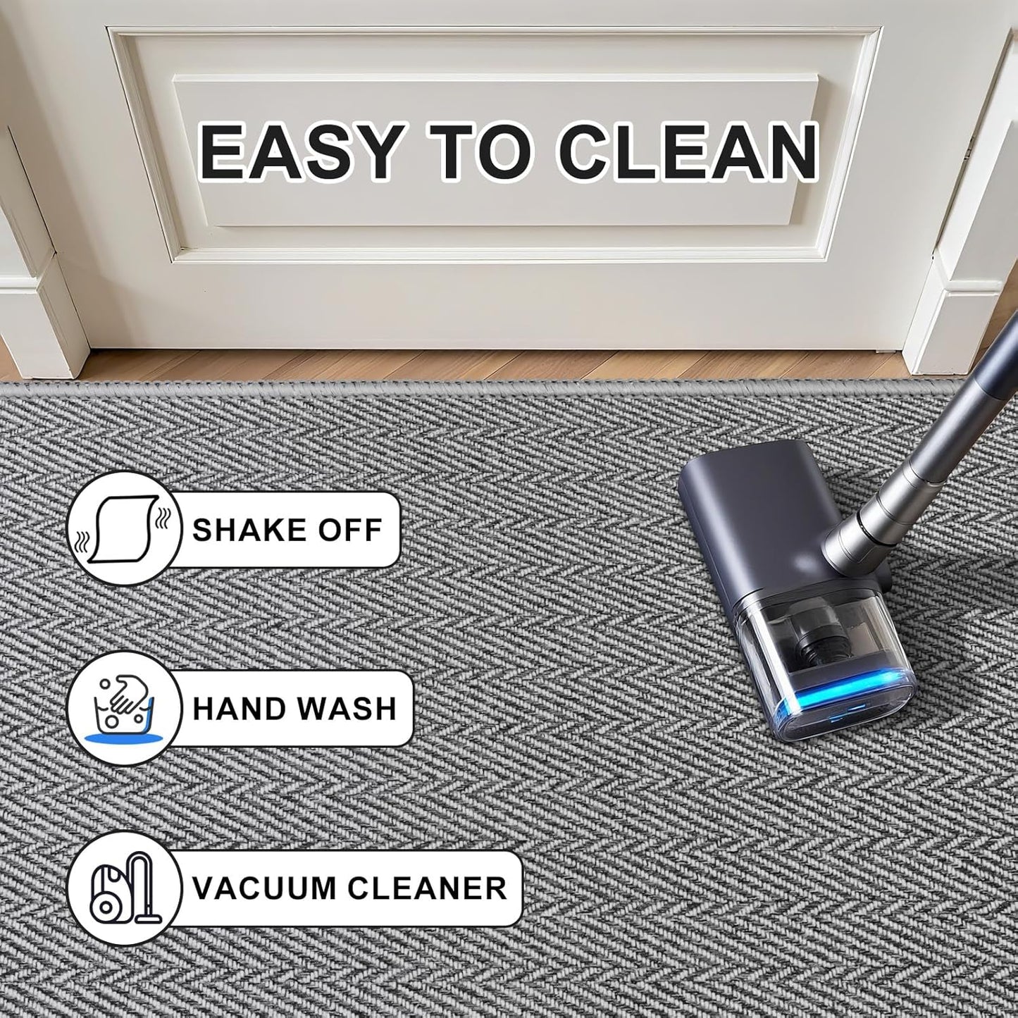 Ultra Thin Door Mat Indoor Entrance 17"x29", Low-Profile Indoor Door Mat, Non Slip Entry Mat Rubber Backing Unique Herringbone Design Inside Doormat Dirt Trapper Entryway Mats, Beige