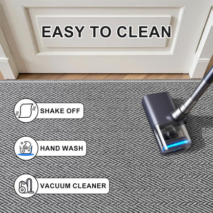 Ultra Thin Door Mat Indoor Entrance 17"x29", Low-Profile Indoor Door Mat, Non Slip Entry Mat Rubber Backing Unique Herringbone Design Inside Doormat Dirt Trapper Entryway Mats, Beige