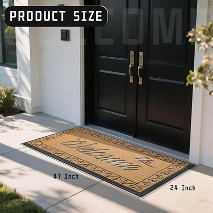 Yimobra Welcome Mat, Heavy Duty Sturdy Door Mats for Home Entrance Outdoor Indoor, Front Doormat for Outside Patio Floor Entry Porch Garage Office, Waterproof, Low Profile, 29.5x17, Black Grey