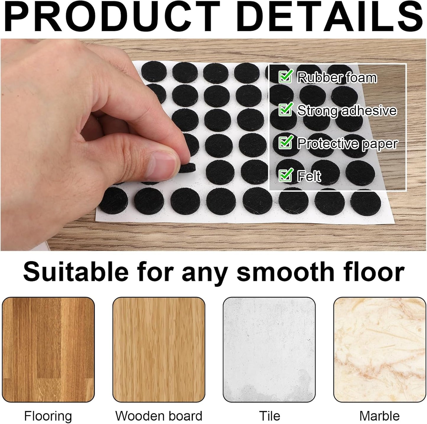 Gosknor 48 Pcs Felt Pads for Cabinet Door, 1/2in Black Round Quite Cabinet Protectors Pads Bumpers Self Adhesive Felt Furniture Feet Pad for Kitchen Furniture Floor Drawers Table Chair Legs