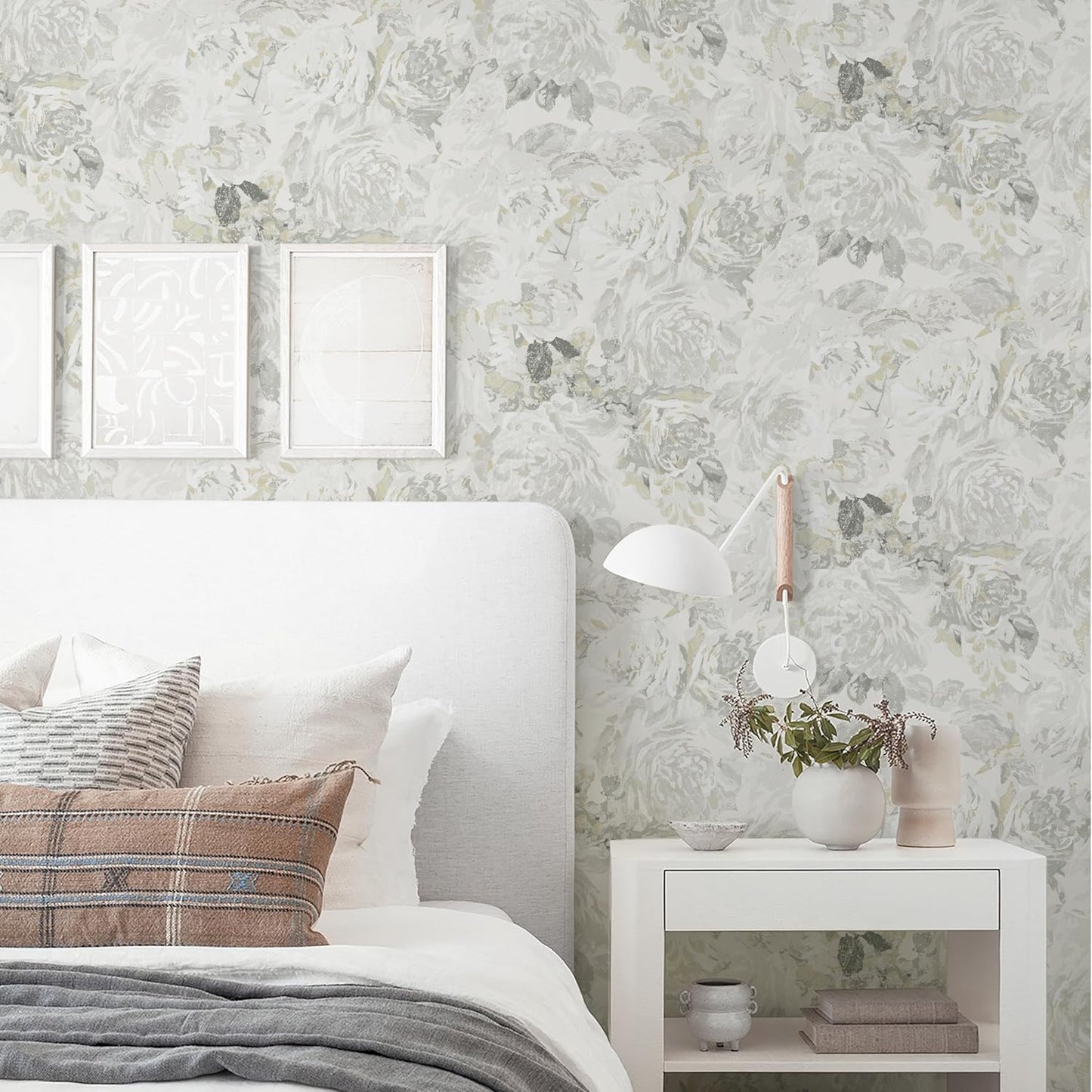 Dimoon 17.3" X 78.7" Peel and Stick Wallpaper Floral Contact Paper Boho Beige White Renter Friendly Natural Wall Paper Waterproof Removable Self Adhesive Wallpaper for Bedroom Livingroom Vinyl Roll