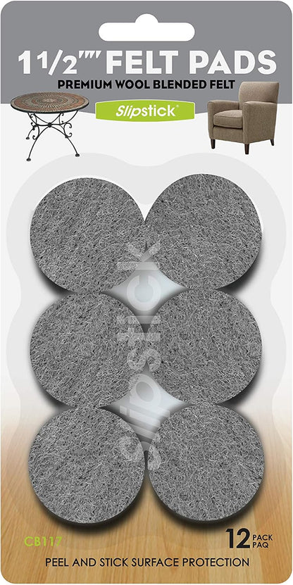 Slipstick Premium Wool Felt Furniture Pads/Floor Protectors (1 Inch Round Value Pack) Includes 40 Heavy-Duty Felt Chair Leg Pads with Self-Stick Adhesive, Gray, CB115