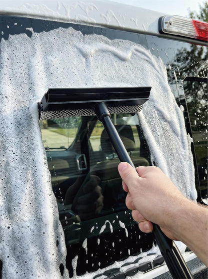 2 in1 Window Squeegee for Car, Window Cleaning Tool with 16inch Long Handle,Sponge Car Window Squeegee for Gas Station, Glass,Shower,Outdoor High Window Cleaning