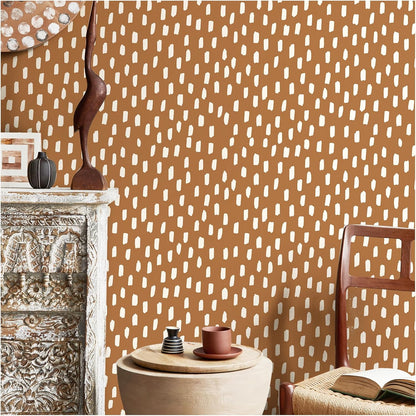 HAOKHOME Peel and Stick Wallpaper Boho Modern Dots Wall Paper Removable for Bathroom Caramel/White Contact Paper 17.3in x 9.8ft