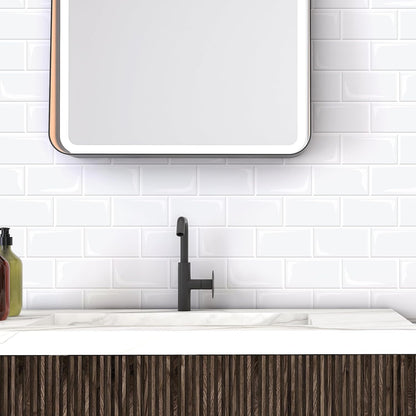 WALPLUS 20 Sheets Peel and Stick Kitchen Backsplash Tile Stickers Self Adhesive Stick on Subway Tile 12" x 6" Bathroom Splashback Water Heat Resistant 3D Wall Tiles Pure White Gray