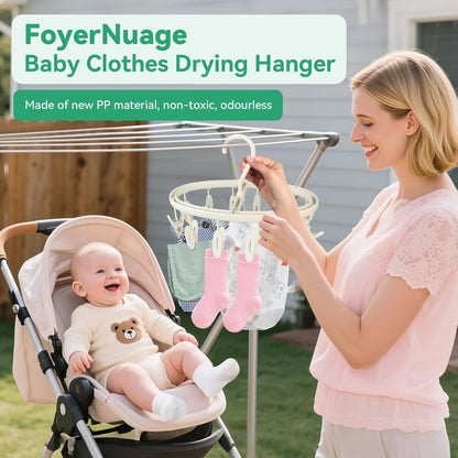 Plastic PP Drying Hanger, Anti-Rusty Drying Rack for Clothes, Socks, Lingeries, Delicates, Drying Hanger with 32 Clips for Baby Clothes, Towels