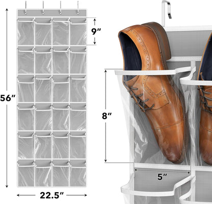 Simple Houseware 24 Pockets - Crystal Clear Over The Door Hanging Shoe Organizer, Gray (64'' x 19'')