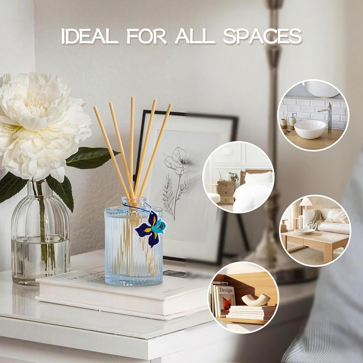 COCORRÍNA Reed Diffuser, White Magnolia Scent Oil Diffuser, 6.09 fl oz, 8 Reeds, Long-Lasting Home Fragrance, Bathroom Bedroom Office & Shelf Decor