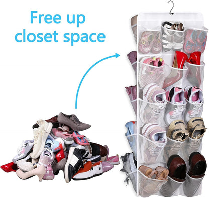 MISSLO 30 Large Pockets Dual Sided Hanging Shoe Organizer for Closet with Rotating Hanger Hanging Shoe Shelves, Grey