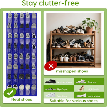 Over the Door Shoe Organizer with 40 Large Breathable Mesh Pockets, Space Saving Shoe Holder, Hanging Shoe Rack for Entryway Bedroom Closet Storage (White, 40 Pockets)