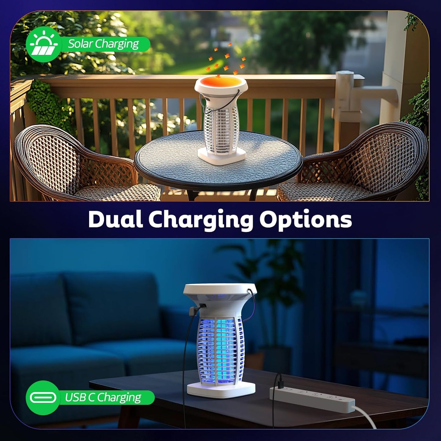 OnBeam Solar Bug Zapper Outdoor, 4200V Electric Mosquito Killer for Patio | Solar & USB-C Charging, IPX5 Waterproof, Auto Mode, SOS Light, Indoor Fly Trap for Home, Backyard, Garden, Camping