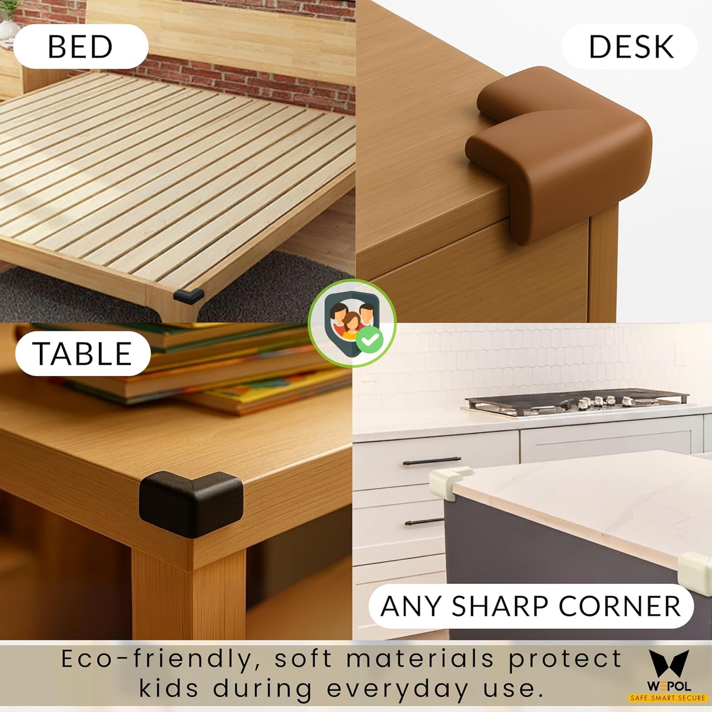 Soft Foam Corner Protectors for Baby, Bed Frame Corner Guards, Sharp Edge Desk Furniture Safety Cover Bumpers for Kids, Adhesive Pre-Taped Rubber Padding Cushion (Black, 4 Pack)