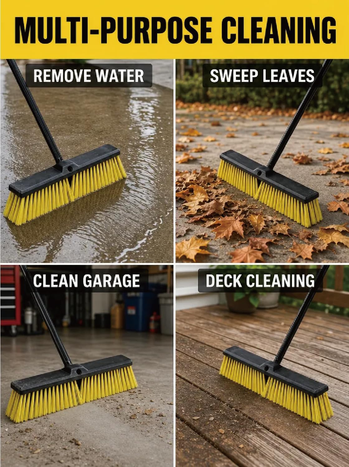 Push Broom for Outdoor - 18" Heavy Duty Broom with 63" Long Handle Outdoor Broom for Deck,Driveway,Garage,Yard,Deck,Patio,Warehouse,Concrete