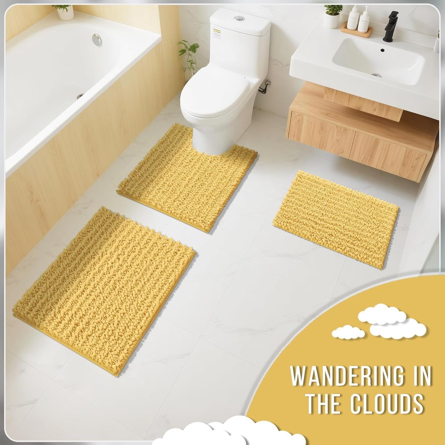 Yimobra Bathroom Rugs Non Slip Washable - Ultra Soft Absorbent Chenille Bath Mat, Quick Dry Shaggy Floor Carpet for Tub Shower, Gray Home Decor Accessories, 24x17 Inch