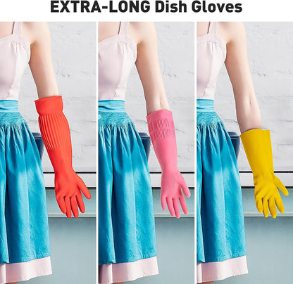 ThxToms Dishwashing Gloves, 2 Pairs Fleece Lined Rubber Dish Gloves for Washing Dishes, Waterproof Reusable Kitchen Cleaning, Long Cuff Anti Slip,Large