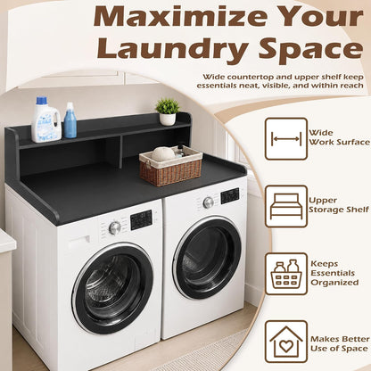 Royxen Laundry Countertop with 2-Tier Shelf Universal Fit, Washer and Dryer Countertop with Storage Space, Shelf Height 11.5 Inches, Solid Wood Core, Oak