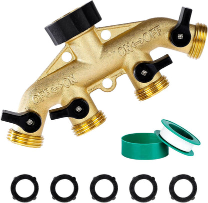 Brass Hose Splitter 2 Way, Heavy Duty Garden Hose Splitter with Shut Off Valves, Y Connector Hose Adapter, No Leak, Includes Washers & Teflon Tape – Dalmbox