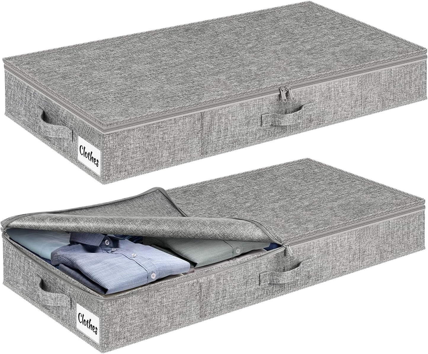 Under Bed Storage Container Bins 2 Pack, Low Profile Foldable Underbed Clothes Storage Organizer W/ Ultra Thick Fabric and Sturdy Bottom/Sides, Dual Zipper Storage Box for Dorm and Home 30x16x6.7"