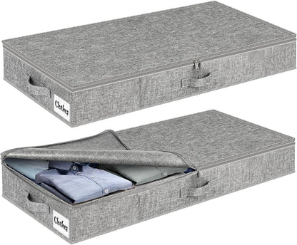 Under Bed Storage Container Bins 2 Pack, Low Profile Foldable Underbed Clothes Storage Organizer W/ Ultra Thick Fabric and Sturdy Bottom/Sides, Dual Zipper Storage Box for Dorm and Home 30x16x6.7"