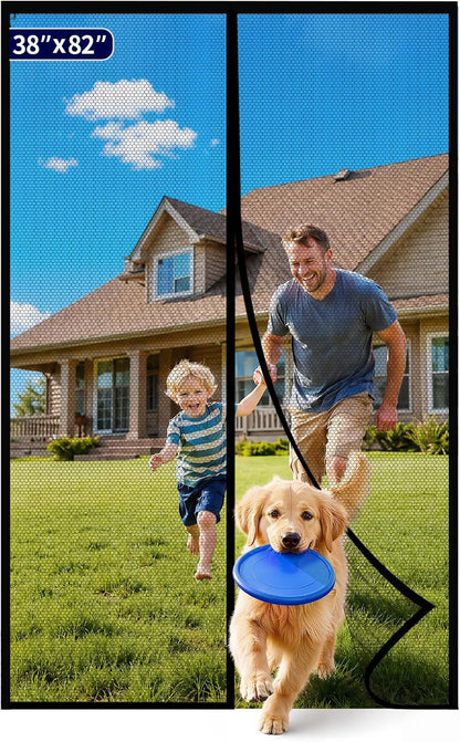Kitsure Magnetic Screen Door - 38.0 x 82.0 in Retractable Screen Door Mesh for Front Door or Sliding Door, Pet & Kid Friendly, Hands-Free Closure Keeps Bugs Out & Lets Breeze in, Stripe Black