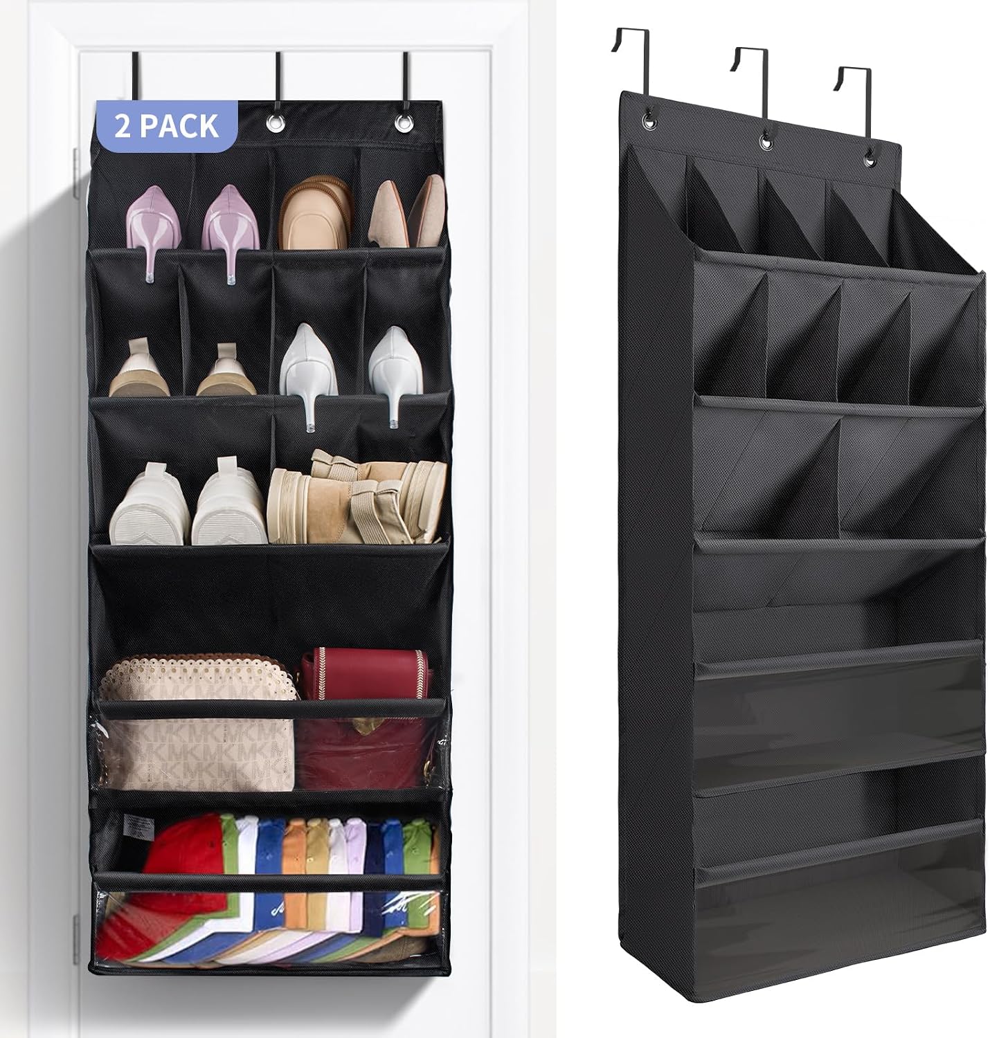 FENTEC 1 Pack Over-the-Door-Shoe-Organizers,Hanging Organizers with Large Pocket Shoe Holder Hanging Shoe Rack for Closet Shoe Organizer for Wall, Over Door Organizer with 15 Pockets Gray