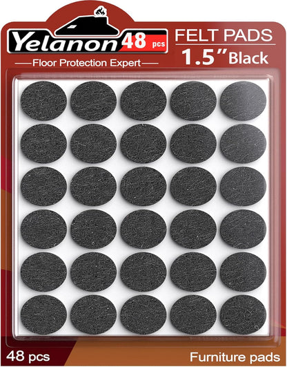 Yelanon Felt Furniture Pads for Hardwood Floors -36 Pcs 2" Premium Floor Protectors for Furniture, Felt Pads for Chair Legs, Black