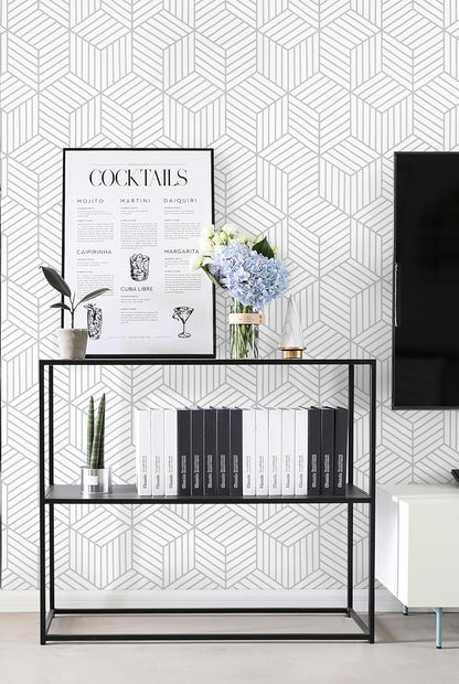 CiCiwind Wallpaper Peel and Stick Modern White and Gold Contact Paper Peel and Stick Geometric Removable Self Adhesive Wall Paper for Bedroom Renter Friendly Papel Tapiz para Pared 15.7"x118"