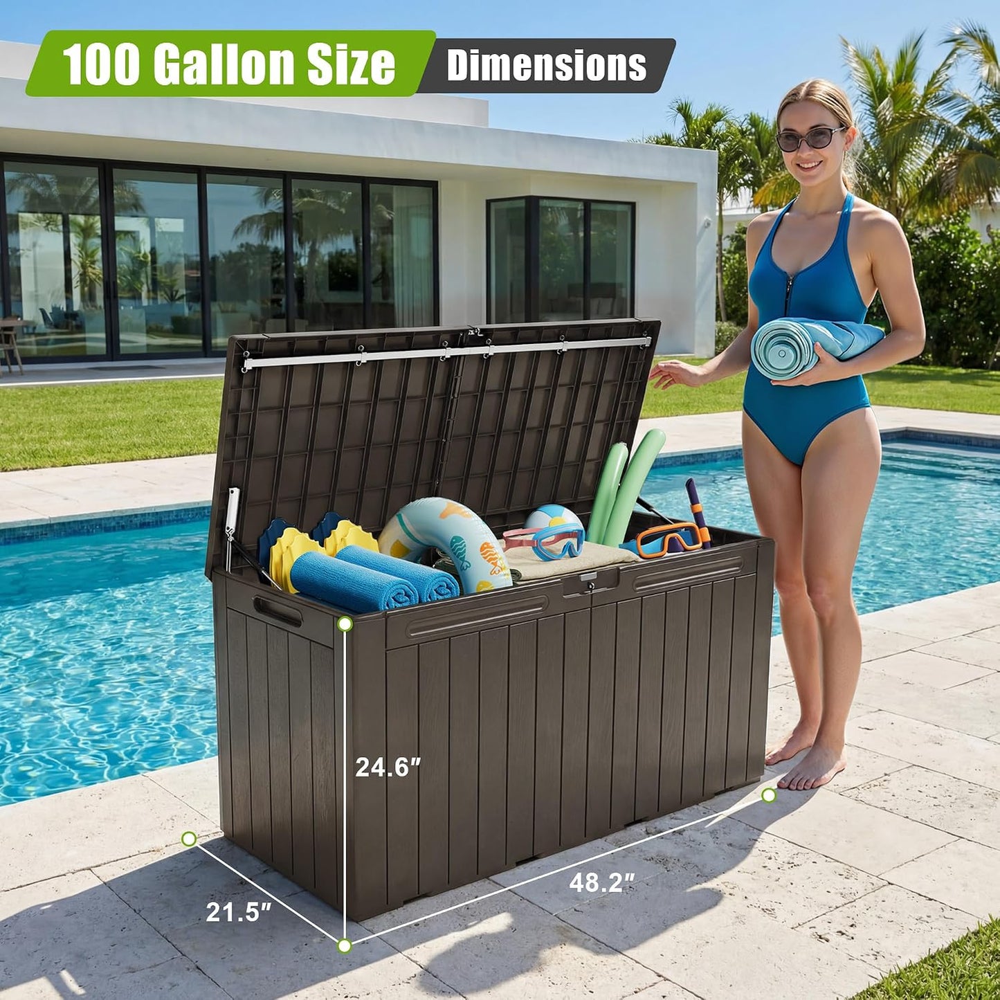 Flamaker Resin Deck Box 120 Gallon Waterproof Large Outdoor Indoor Storage Box Imitation Wood Resin for Patio Furniture Garden Tools and Pool (Black)
