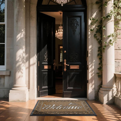 Yimobra Welcome Mat, Heavy Duty Sturdy Door Mats for Home Entrance Outdoor Indoor, Front Doormat for Outside Patio Floor Entry Porch Garage Office, Waterproof, Low Profile, 29.5x17, Black Grey