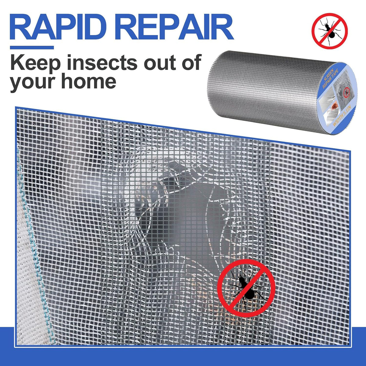 CroBlissful Extra Wide 5 inch x 20 ft Window Screen Tape Mesh Repair Strong Adhesive Waterproof Fiberglass Screen Repair Kit Patch for Window Door Tears Holes(Black)